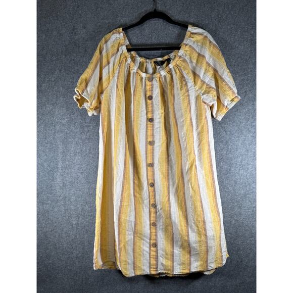 Miles Gabrielle Dress Women 1X Yellow Striped Stretch Button Summer Comfort‎ - Picture 1 of 7